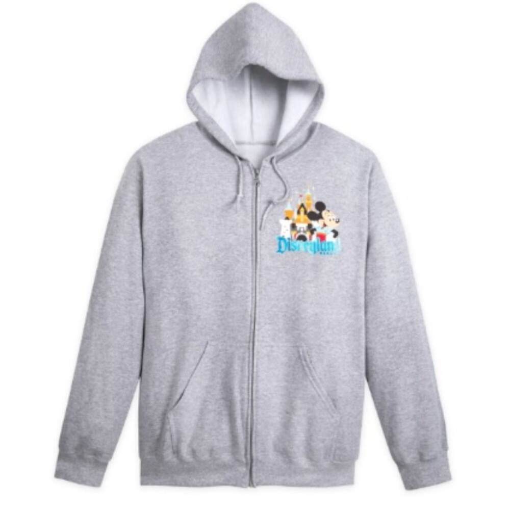 Disneyland Gray Full Zip Hoodie with Mickey Mouse & Friends - NEW Large Unisex
